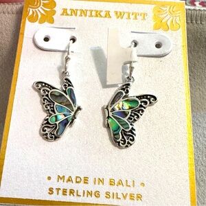 Annika Witt brand new in box 925 Sterling Silver butterfly Earrings,Abalone🦋